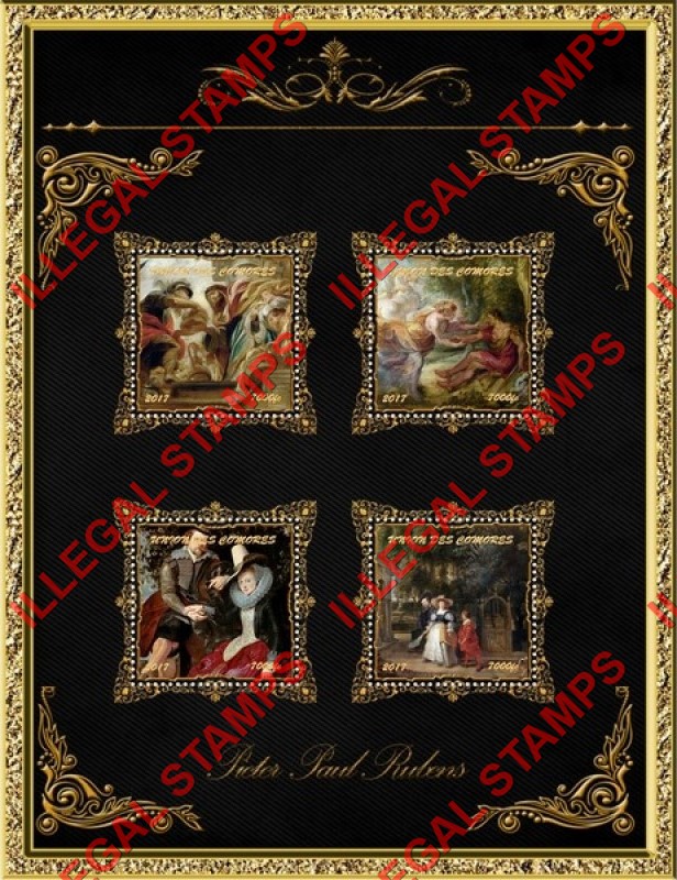 Comoro Islands 2017 Paintings by Peter Paul Rubens Counterfeit Illegal Stamp Souvenir Sheet of 4 (Sheet 2)