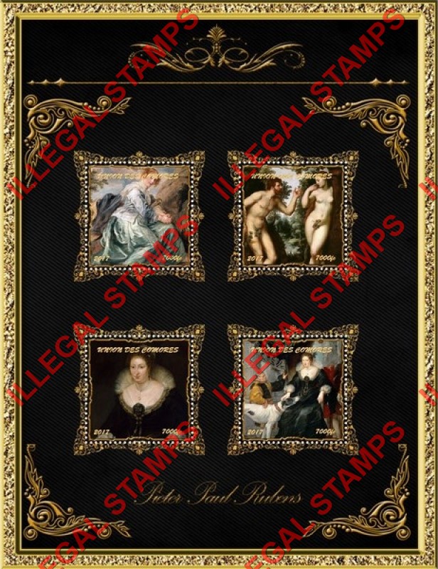 Comoro Islands 2017 Paintings by Peter Paul Rubens Counterfeit Illegal Stamp Souvenir Sheet of 4 (Sheet 3)