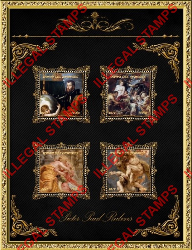 Comoro Islands 2017 Paintings by Peter Paul Rubens Counterfeit Illegal Stamp Souvenir Sheet of 4 (Sheet 4)