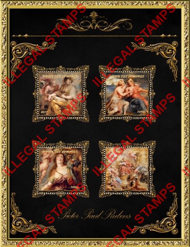 Comoro Islands 2017 Paintings by Peter Paul Rubens Counterfeit Illegal Stamp Souvenir Sheet of 4 (Sheet 5)