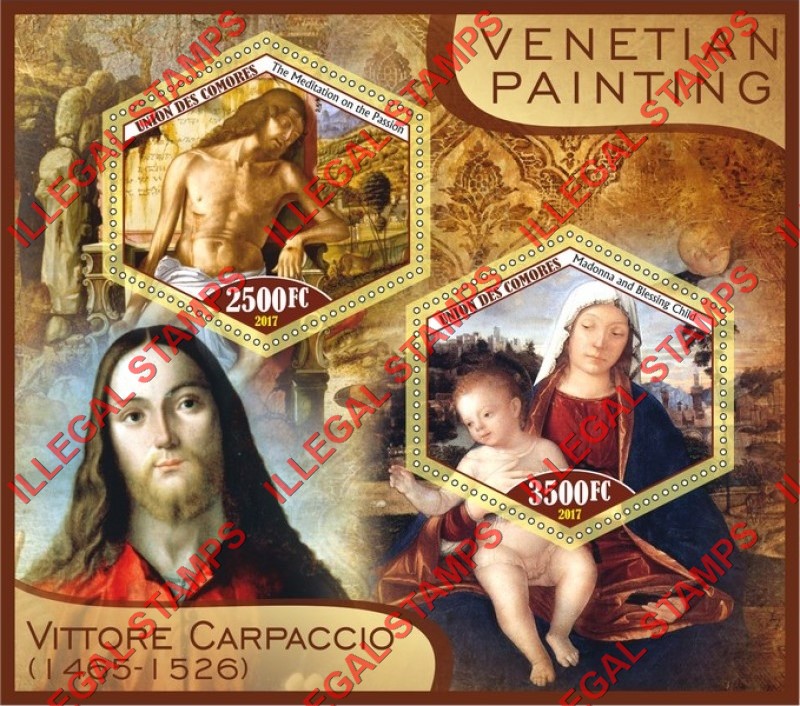 Comoro Islands 2017 Painting by Vittore Carpaccio Counterfeit Illegal Stamp Souvenir Sheet of 2