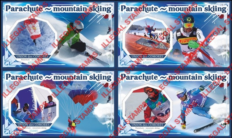 Comoro Islands 2017 Parachute Mountain Skiing Counterfeit Illegal Stamp Souvenir Sheets of 1