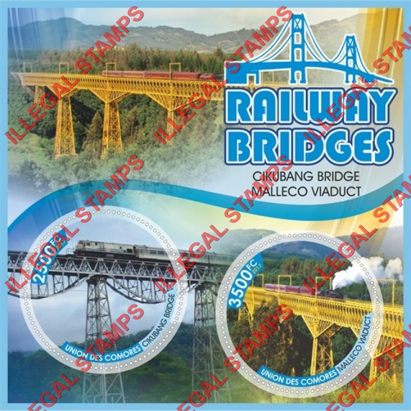 Comoro Islands 2017 Railway Bridges (different a) Counterfeit Illegal Stamp Souvenir Sheet of 2