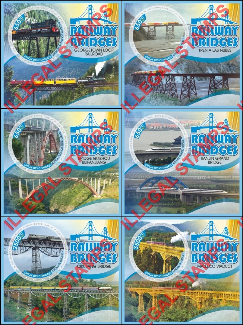 Comoro Islands 2017 Railway Bridges (different a) Counterfeit Illegal Stamp Souvenir Sheets of 1