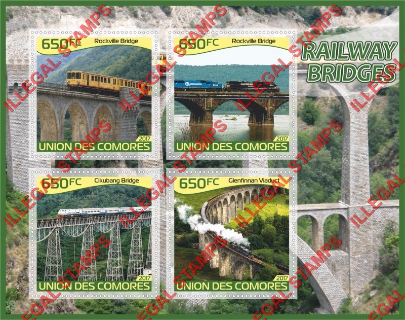 Comoro Islands 2017 Railway Bridges (different) Counterfeit Illegal Stamp Souvenir Sheet of 4