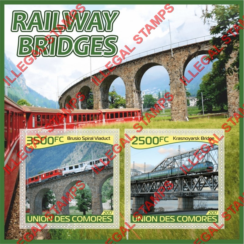 Comoro Islands 2017 Railway Bridges (different) Counterfeit Illegal Stamp Souvenir Sheet of 2