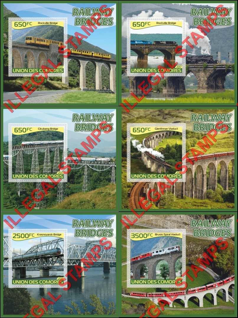 Comoro Islands 2017 Railway Bridges (different) Counterfeit Illegal Stamp Souvenir Sheets of 1