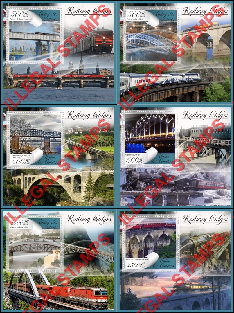 Comoro Islands 2017 Railway Bridges Counterfeit Illegal Stamp Souvenir Sheets of 1
