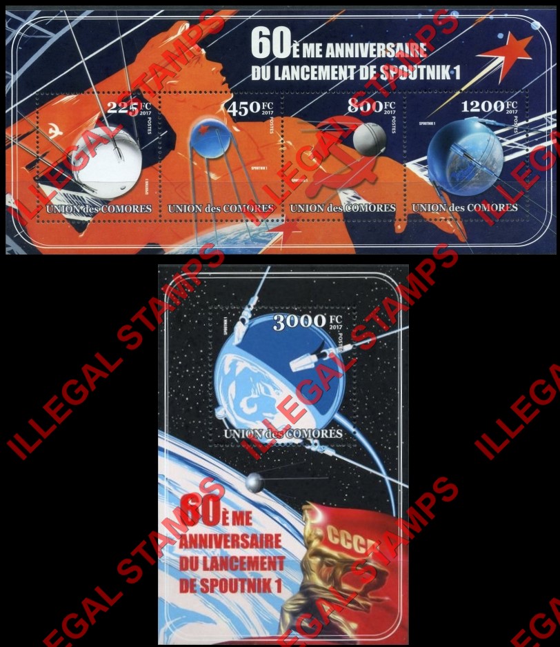 Comoro Islands 2017 Space Spoutnik-1 Counterfeit Illegal Stamp Souvenir Sheets of 4 and 1