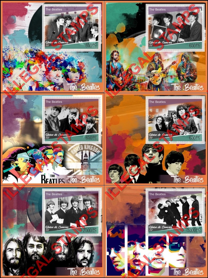 Comoro Islands 2017 The Beatles Counterfeit Illegal Stamp Souvenir Sheets of 1