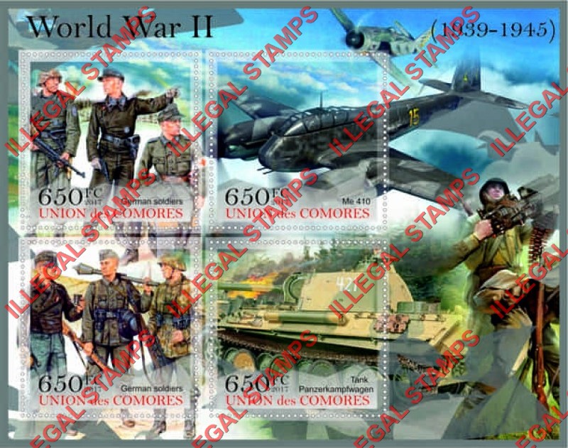 Comoro Islands 2017 World War II Counterfeit Illegal Stamp Souvenir Sheet of 4