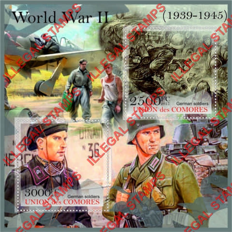 Comoro Islands 2017 World War II Counterfeit Illegal Stamp Souvenir Sheet of 2