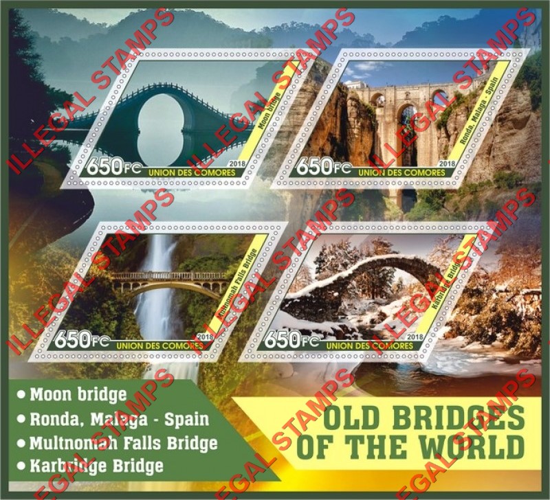 Comoro Islands 2018 Bridges (different) Counterfeit Illegal Stamp Souvenir Sheet of 4