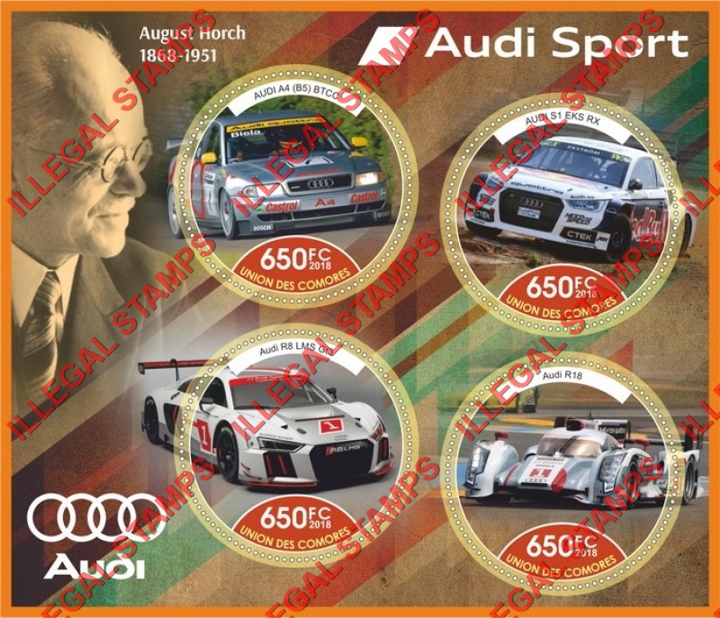 Comoro Islands 2018 Cars Audi Sport Counterfeit Illegal Stamp Souvenir Sheet of 4