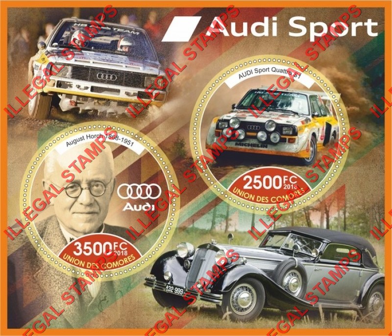 Comoro Islands 2018 Cars Audi Sport Counterfeit Illegal Stamp Souvenir Sheet of 2