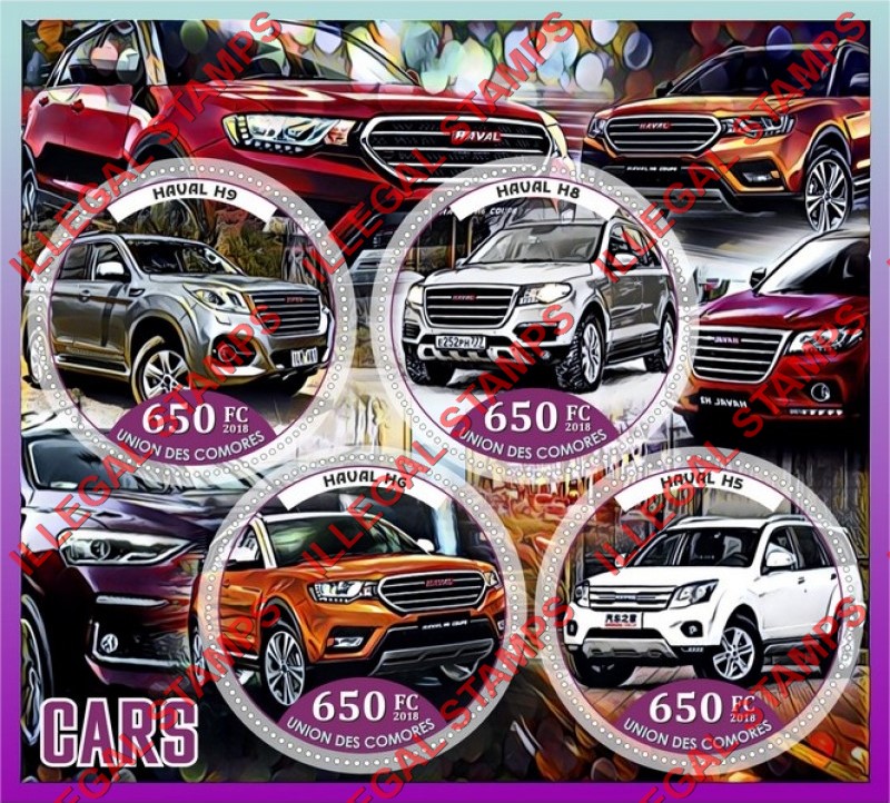 Comoro Islands 2018 Cars Haval Counterfeit Illegal Stamp Souvenir Sheet of 4