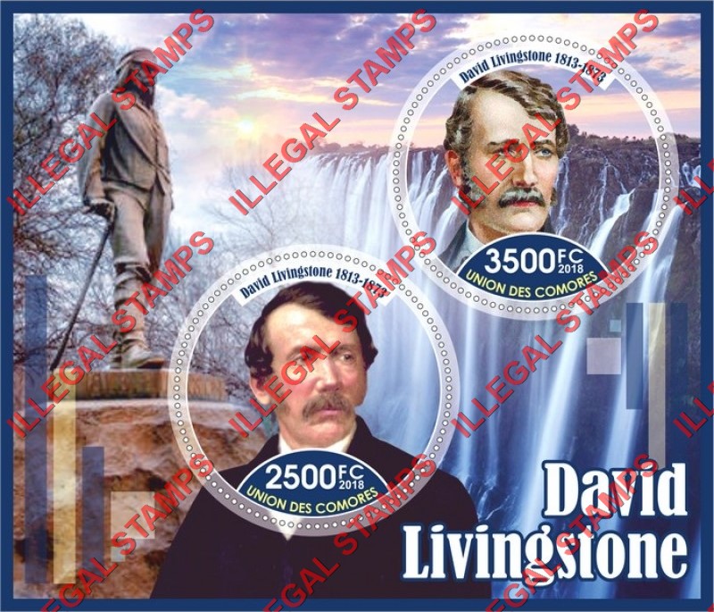 Comoro Islands 2018 David Livingstone Counterfeit Illegal Stamp Souvenir Sheet of 2
