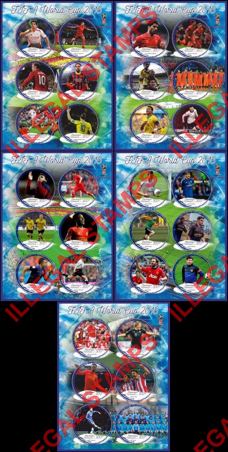 Comoro Islands 2018 FIFA World Cup Soccer in Russia (different) Counterfeit Illegal Stamp Souvenir Sheets of 6