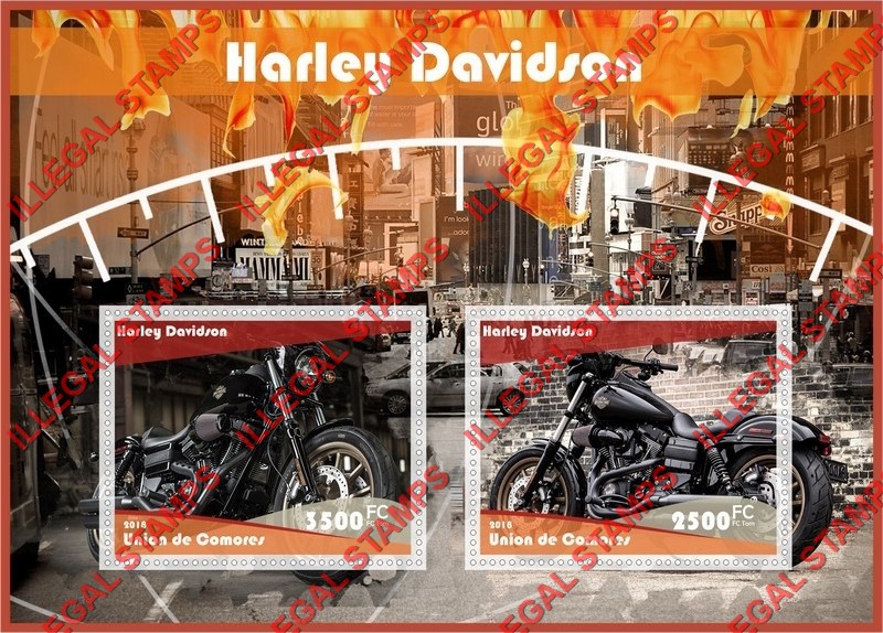 Comoro Islands 2018 Harley Davidson Motorcycles Counterfeit Illegal Stamp Souvenir Sheet of 2