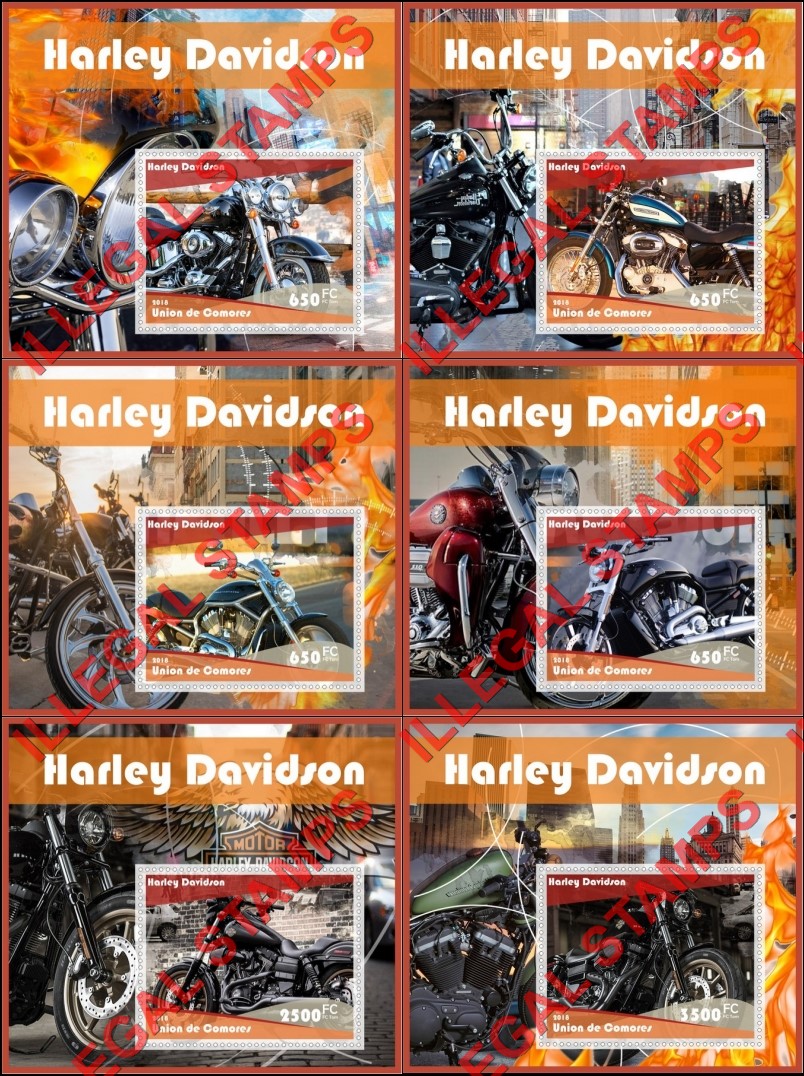 Comoro Islands 2018 Harley Davidson Motorcycles Counterfeit Illegal Stamp Souvenir Sheets of 1