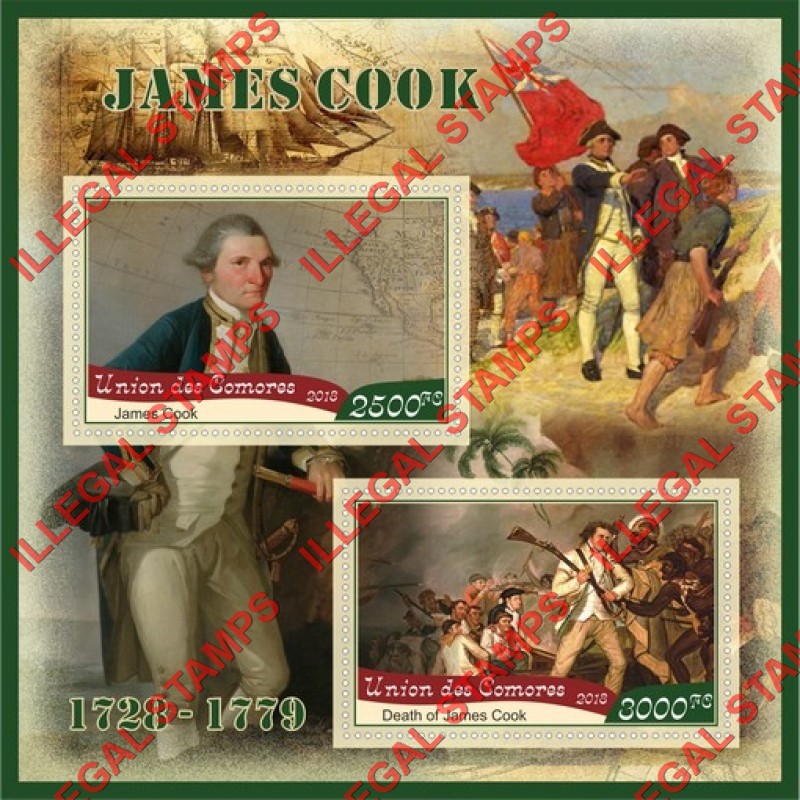 Comoro Islands 2018 James Cook (different) Counterfeit Illegal Stamp Souvenir Sheet of 2