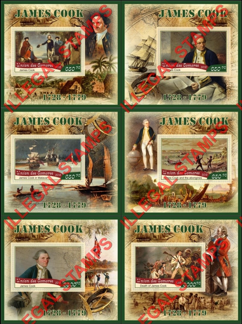 Comoro Islands 2018 James Cook (different) Counterfeit Illegal Stamp Souvenir Sheets of 1