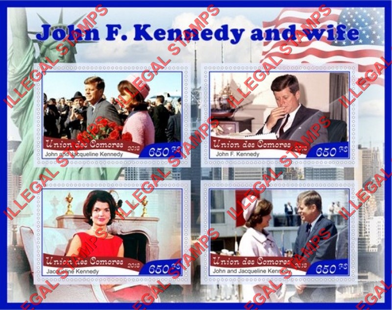 Comoro Islands 2018 John F. Kennedy and Wife Counterfeit Illegal Stamp Souvenir Sheet of 4