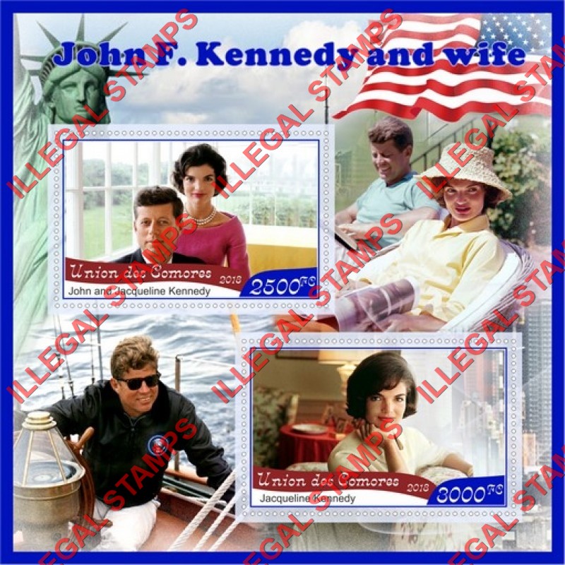 Comoro Islands 2018 John F. Kennedy and Wife Counterfeit Illegal Stamp Souvenir Sheet of 2