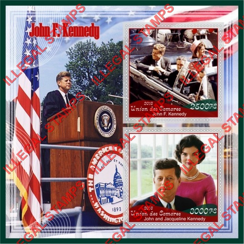 Comoro Islands 2018 John F. Kennedy (different) Counterfeit Illegal Stamp Souvenir Sheet of 2