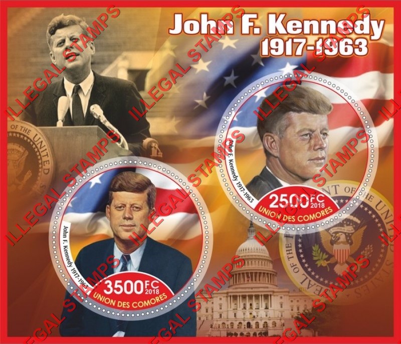 Comoro Islands 2018 John F. Kennedy Counterfeit Illegal Stamp Souvenir Sheet of 2