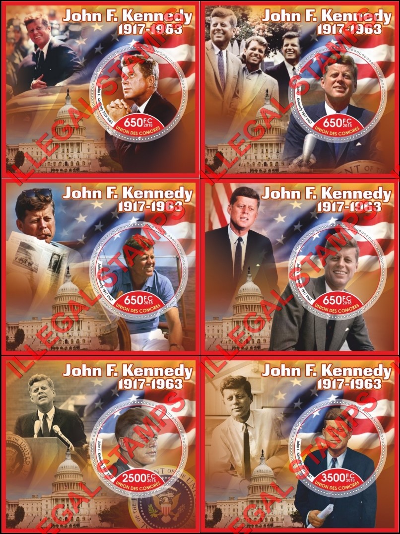 Comoro Islands 2018 John F. Kennedy Counterfeit Illegal Stamp Souvenir Sheets of 1