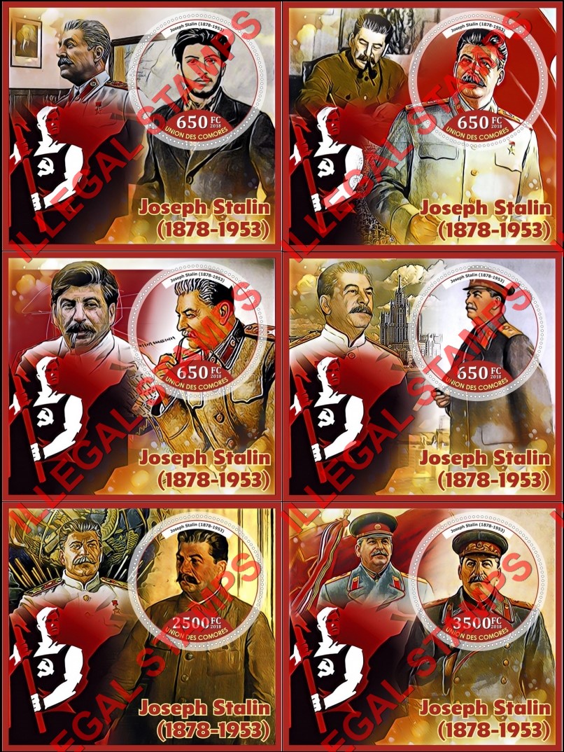 Comoro Islands 2018 Joseph Stalin (different a) Counterfeit Illegal Stamp Souvenir Sheets of 1