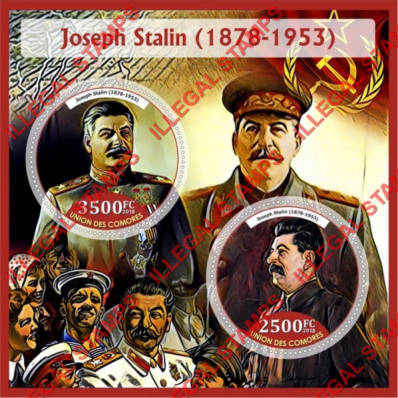 Comoro Islands 2018 Joseph Stalin Counterfeit Illegal Stamp Souvenir Sheet of 2