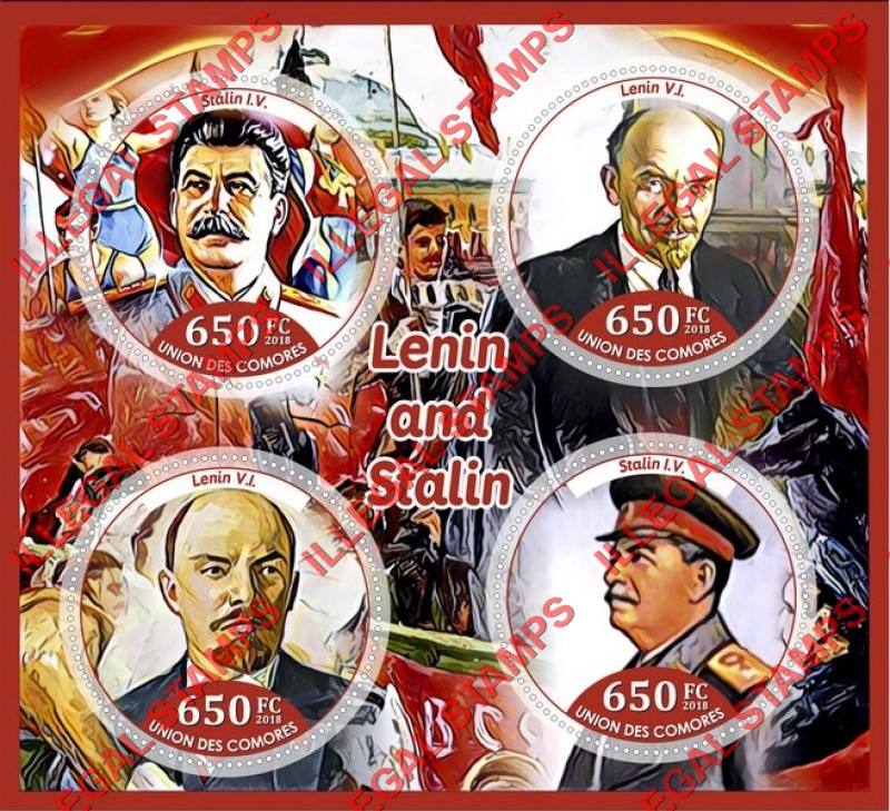 Comoro Islands 2018 Lenin and Stalin (different) Counterfeit Illegal Stamp Souvenir Sheet of 4
