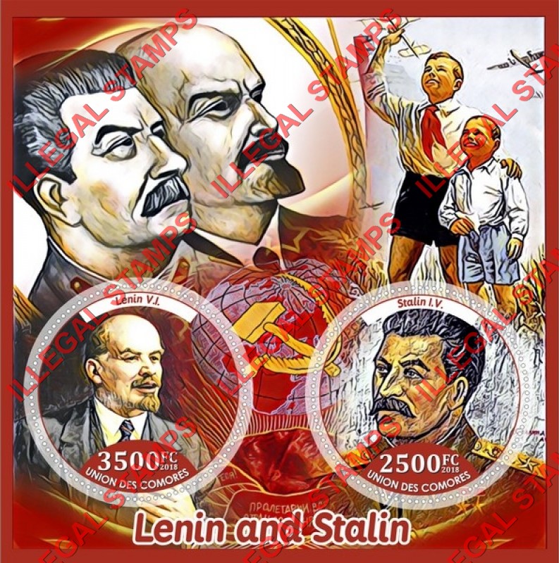 Comoro Islands 2018 Lenin and Stalin (different) Counterfeit Illegal Stamp Souvenir Sheet of 2