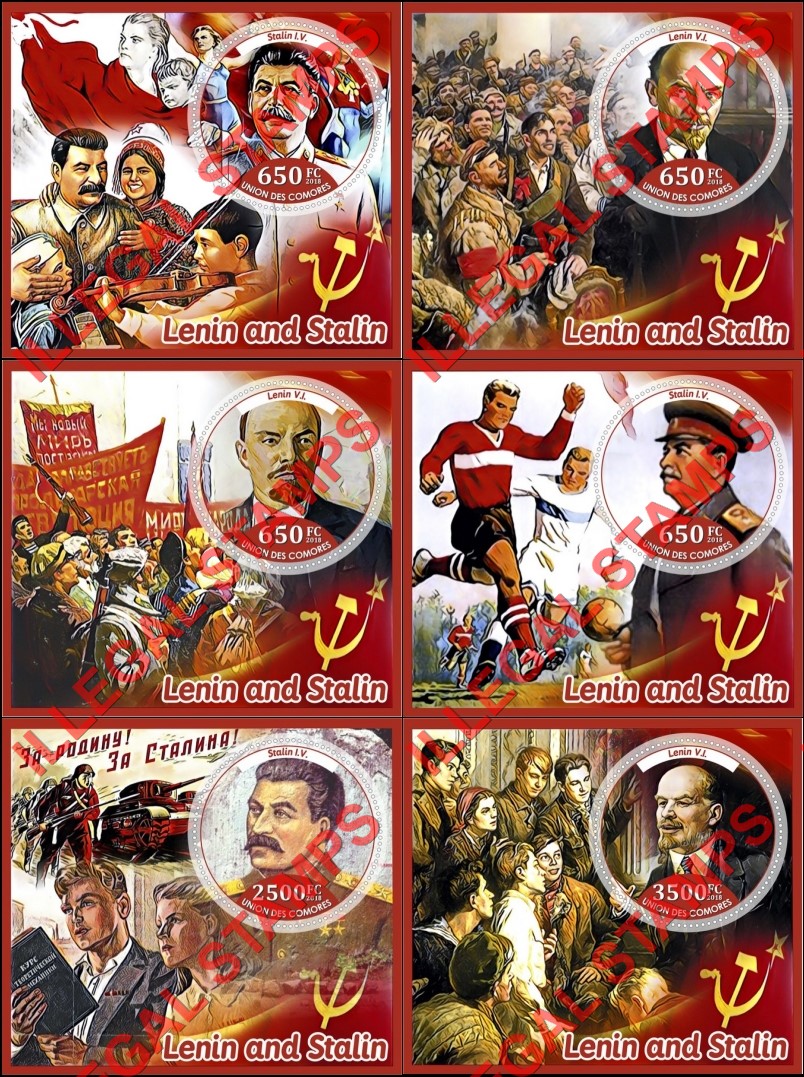 Comoro Islands 2018 Lenin and Stalin (different) Counterfeit Illegal Stamp Souvenir Sheets of 1
