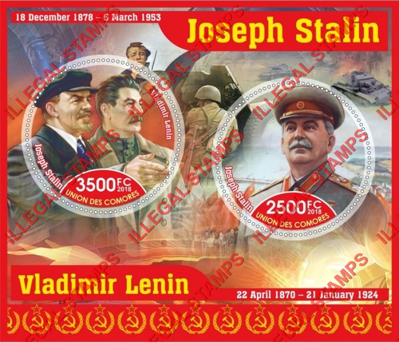 Comoro Islands 2018 Lenin and Stalin Counterfeit Illegal Stamp Souvenir Sheet of 2