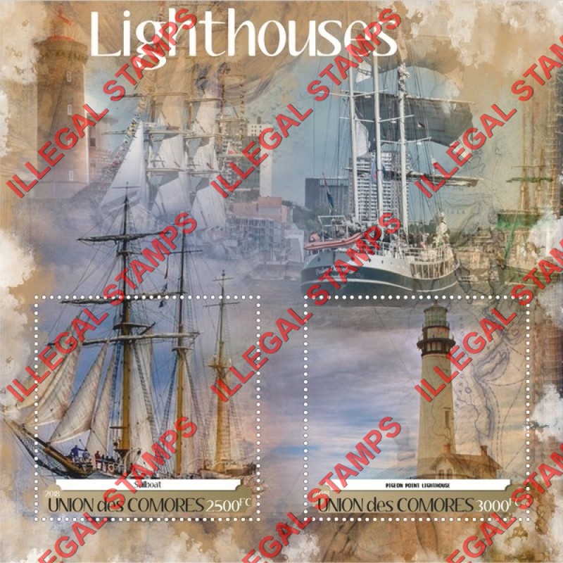 Comoro Islands 2018 Lighthouses and Sailing Ships Counterfeit Illegal Stamp Souvenir Sheet of 2
