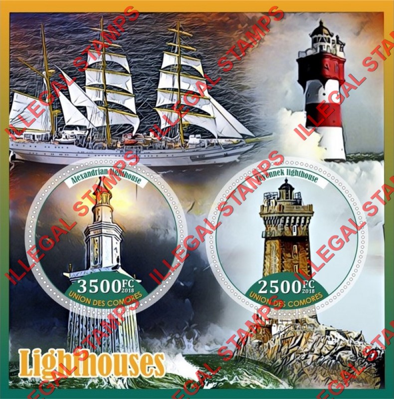Comoro Islands 2018 Lighthouses Counterfeit Illegal Stamp Souvenir Sheet of 2
