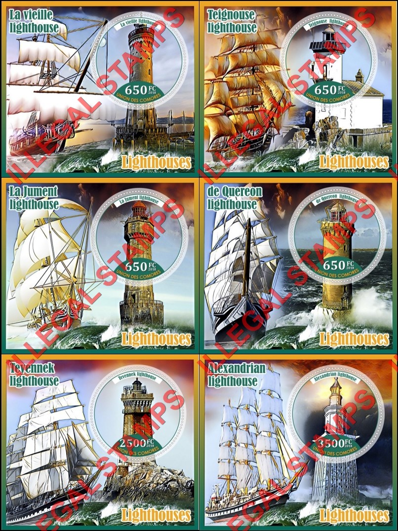 Comoro Islands 2018 Lighthouses Counterfeit Illegal Stamp Souvenir Sheets of 1