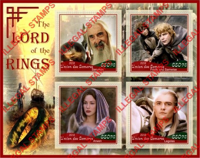 Comoro Islands 2018 Lord of the Rings Counterfeit Illegal Stamp Souvenir Sheet of 4