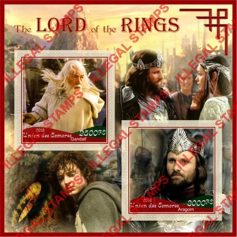 Comoro Islands 2018 Lord of the Rings Counterfeit Illegal Stamp Souvenir Sheet of 2