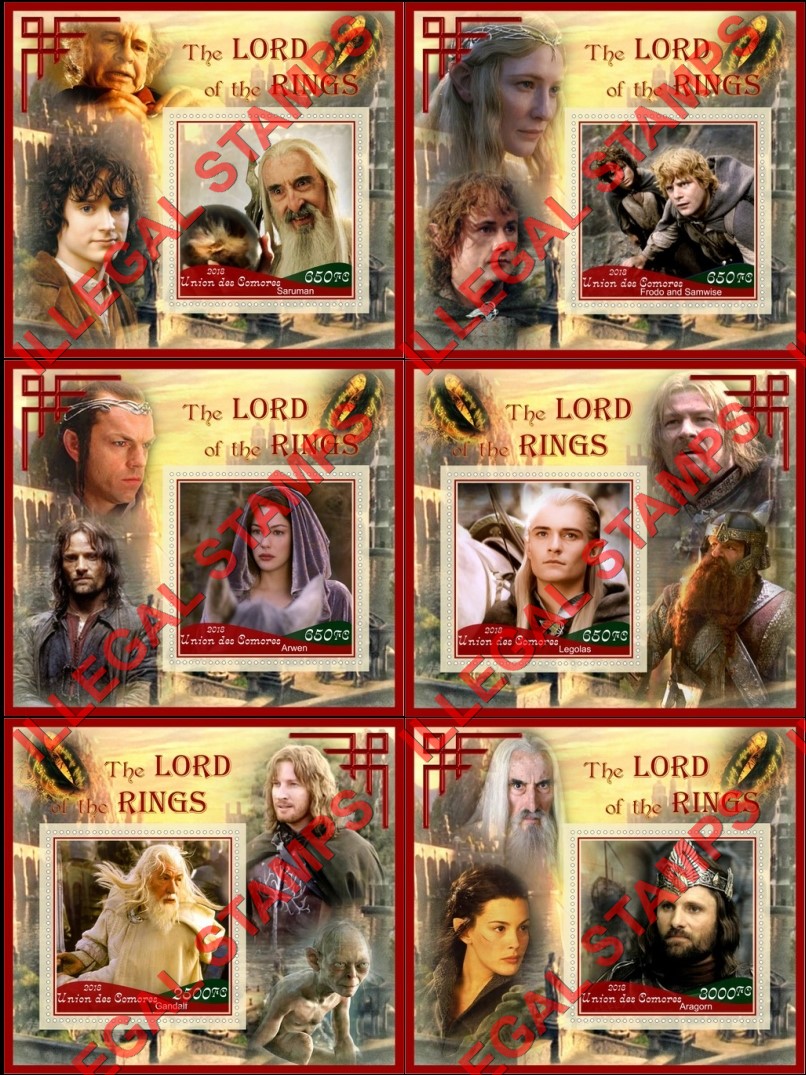 Comoro Islands 2018 Lord of the Rings Counterfeit Illegal Stamp Souvenir Sheets of 1