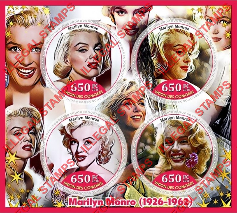 Comoro Islands 2018 Marilyn Monroe Counterfeit Illegal Stamp Souvenir Sheet of 4