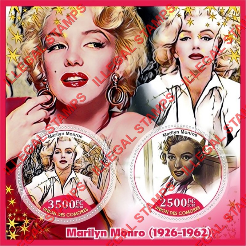 Comoro Islands 2018 Marilyn Monroe Counterfeit Illegal Stamp Souvenir Sheet of 2