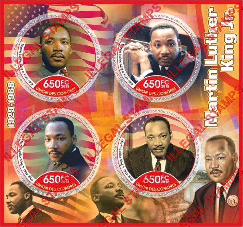 Comoro Islands 2018 Martin Luther King Jr. Counterfeit Illegal Stamp Souvenir Sheet of 4