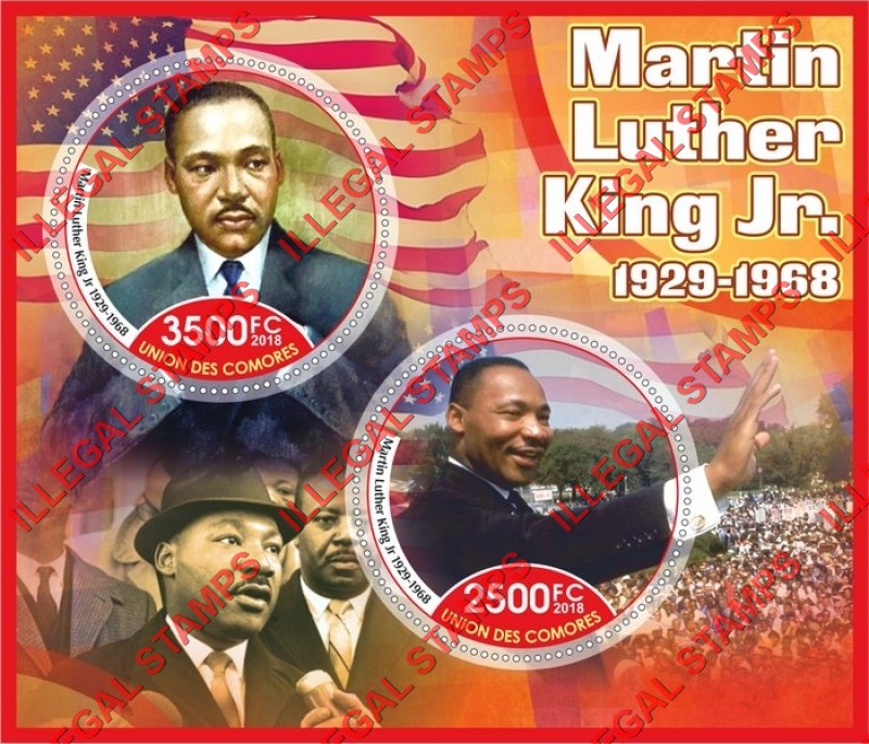 Comoro Islands 2018 Martin Luther King Jr. Counterfeit Illegal Stamp Souvenir Sheet of 2