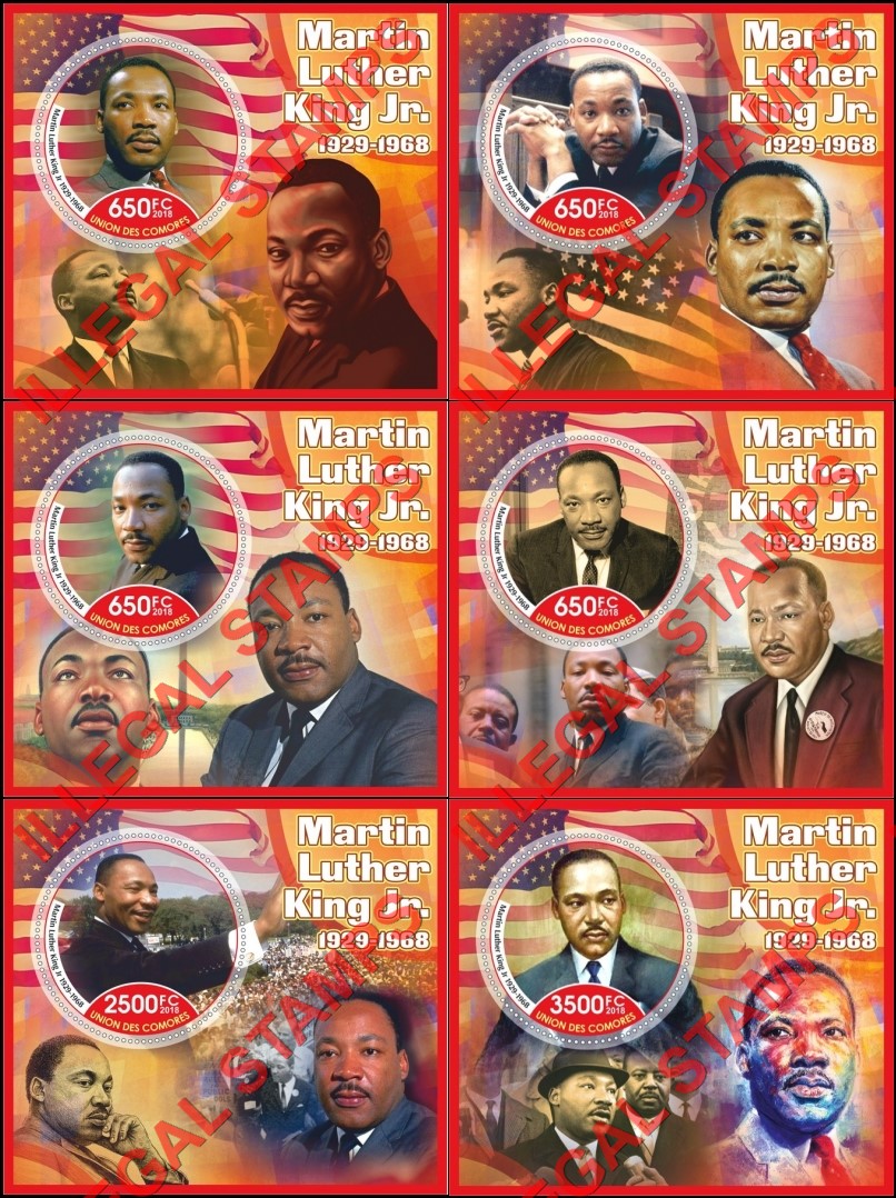 Comoro Islands 2018 Martin Luther King Jr. Counterfeit Illegal Stamp Souvenir Sheets of 1