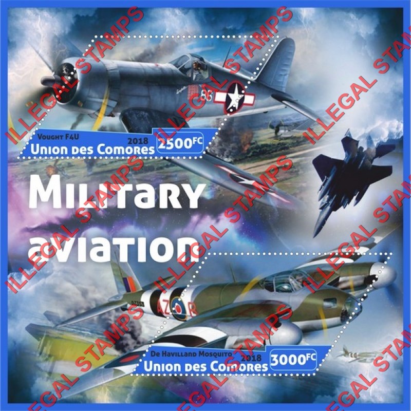 Comoro Islands 2018 Military Aviation (different) Counterfeit Illegal Stamp Souvenir Sheet of 2