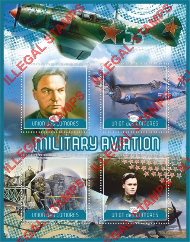 Comoro Islands 2018 Military Aviation Counterfeit Illegal Stamp Souvenir Sheet of 4